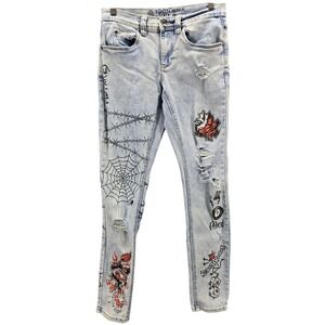 Ninth Hall  Rogue Jeans Women's Graffiti Graphic Tattoo Distressed Y2K 28